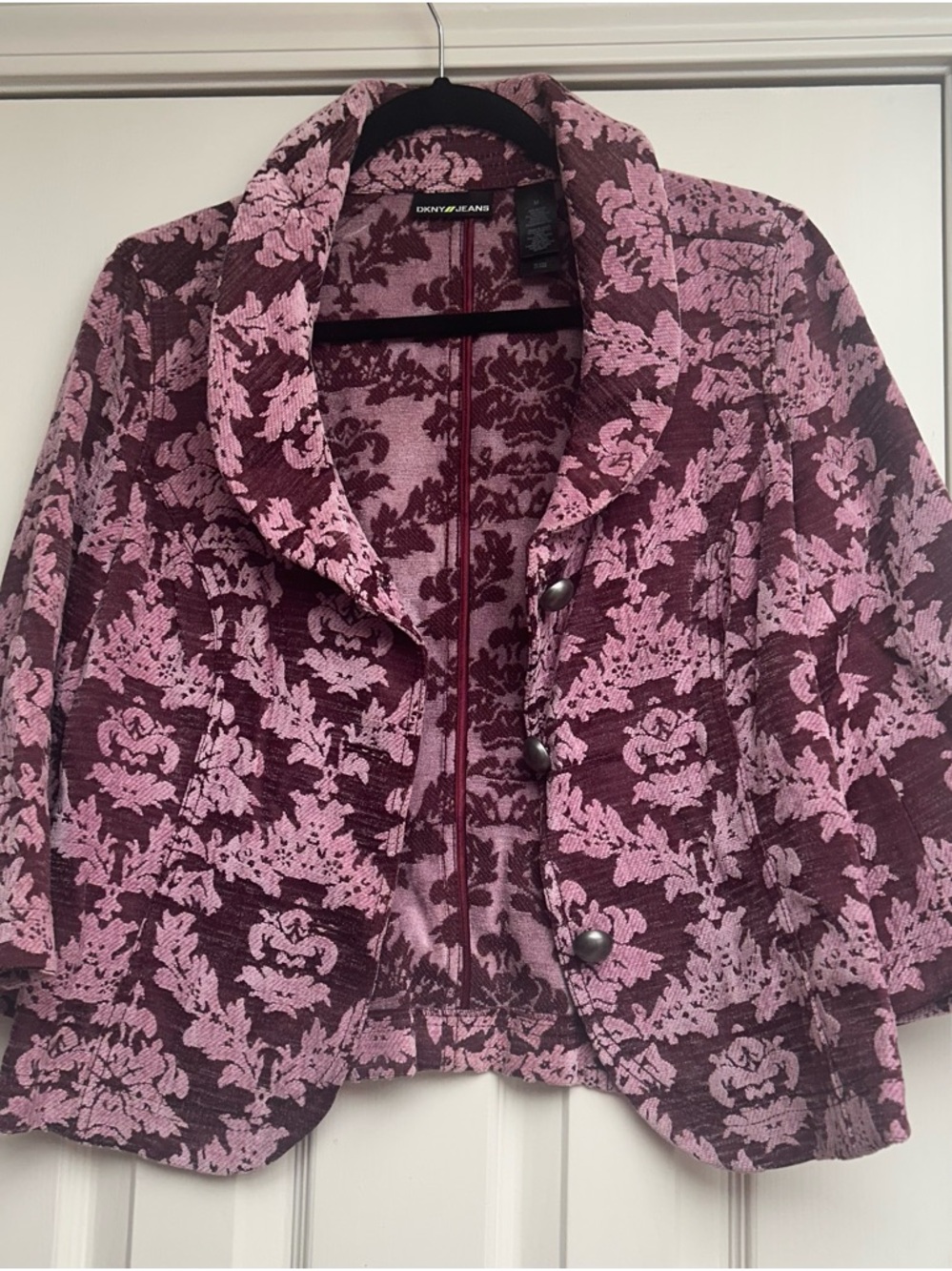 Dkny Pink and Burgundy Floral Jacquard Blazer